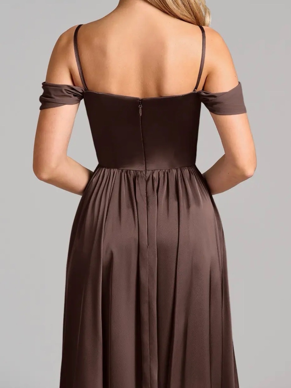 Azazie Raisa Off-the-Shoulder Evening Gown/Bridesmaids Dress in Ganache Size A6 - Picture 2 of 6